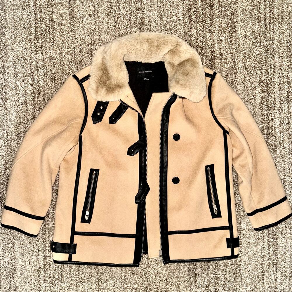 Club Monaco Camel Mixed Media Moto Coat Jacket for Women